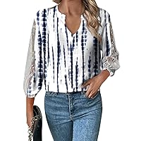 Sheer Tops for Women, Business Casual 3/4 Sleeve Loose V-Neck Top Lace Hollow T-Shirt Women's Summer 2024 Oversized T Shirts