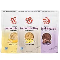 Plant Based Instant Pudding by P.S. Snacks (Variety Pack of 3, Vanilla Bean, Chocolate and Banana Cream), Dairy Free, Gluten Free, Soy Free, 70% Less Sugar, Vegan, Baking Mix