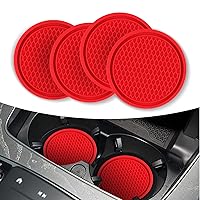 4 Pack Cup Holder Coasters for Car, 2.75In Universal Silicone Embedded in Ornaments Coaster, Non-Slip Drink Cup Mat for Most Cars (Red)
