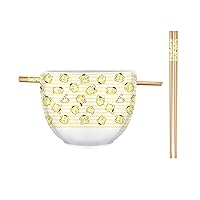 Silver Buffalo Sanrio Hello Kitty and Friends Pompompurin Pattern Ceramic Ramen Noodle Rice Bowl with Chopsticks, Microwave Safe, 20 Ounces