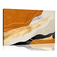 Orange Abstract Canvas Wall Art Pictures for Living Room Decoration Minimalist Painting Textured Print for Bedroom Black and Grey Artwork for Bathroom Home Office Decoration, Ready to Hang(24