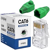 Cmple - Green Cat6 Cable 1000ft Bulk LAN Ethernet Cord 23AWG + 50 Pack Green RJ45 Strain Relief Boots + 100 Pack RJ45 Cat6 Pass-Through Connectors Bundle