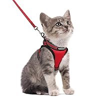 rabbitgoo Cat Harness and Leash Set for Walking Escape Proof, Adjustable Soft Kittens Vest with Reflective Strip for Cats, Comfortable Outdoor Vest, Red, S