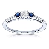 Kobelli Three Stone Round Diamond and Sapphire Engagement Ring 1/4 Carat TW in 10k White Gold