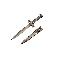 H-74 Medieval Roman Viking Knights Dagger Knife with Engraved Metal Face Sheath Scabbard & Gems, 14