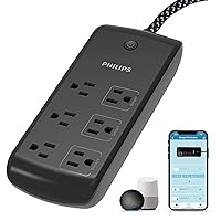 Philips 6-Outlet Wi-Fi Surge Protector, 8 Ft Braided Cord, Smart Surge, Individual Control, 1980 Joules, Compatible with Amazon Alexa and Google Assistant, No Hub Required, Black, SPP9068BF/37