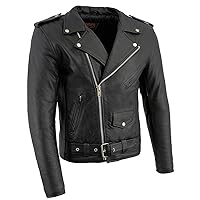 Milwaukee Leather LKM1781 Men's The Legend Classic Police Style Black Leather Motorcycle Jacket w/Quilted Liner