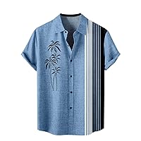 Mens Hawaiian Shirts Funny Summer Short Sleeve Button Down Shirts Tropical Beach Striped Palm Tree Printed Fashion Tops
