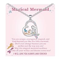 UPROMI Magical Mermaid Necklace for Girls CZ Crystal Heart Pendant Necklaces Little Mermaid Jewelry Valentine's Day Birthday Back to School Christmas Gifts for Girls Daughter Granddaughter Niece