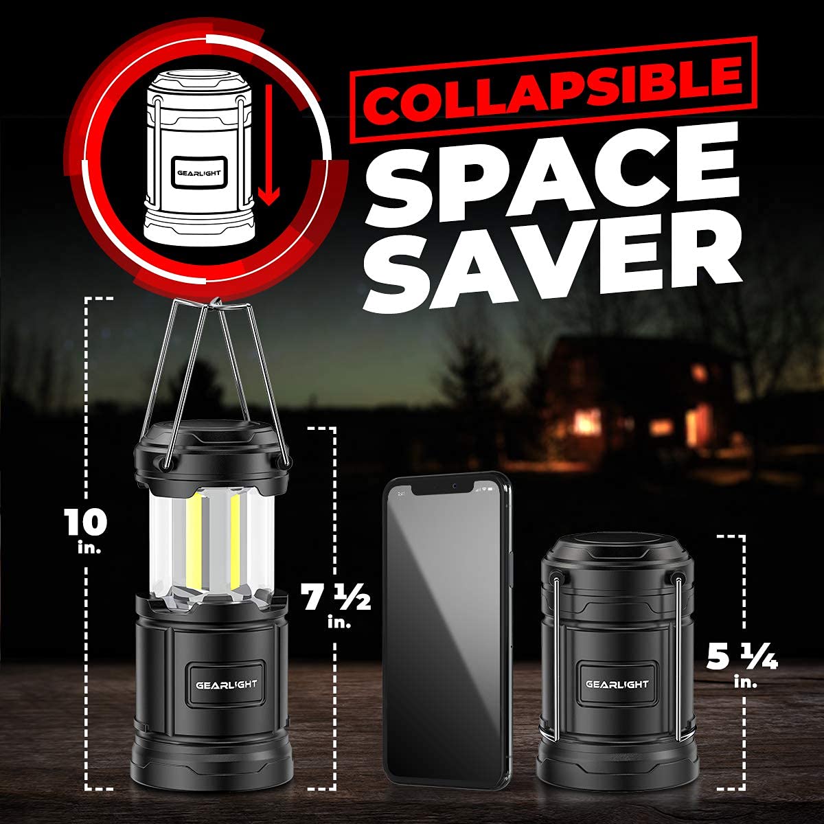 GearLight Camping Lantern - 2 Portable, LED Battery Powered Lamp Lights, Magnetic Base and Foldable Hook for Emergency Use or Campsites
