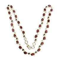 Ravishing Impressions Garnet Gemstone 925 Solid Sterling Silver Necklace Gold Plated Marvelous Handmade Jewellery,Gift for Her