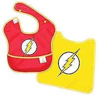 Bumkins Bib for Girl or Boy, Baby and Toddler for 6-24 Months, Essential Must Have for Eating, Feeding, Baby Led Weaning, Mess Saving Waterproof Soft Fabric, SuperBib with Cape, The Flash DC Comics