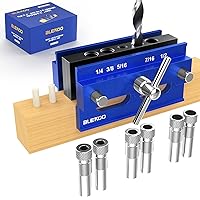 Self Centering Doweling Jig Kit, Drill Jig For Straight Holes Biscuit Joiner Set With 6 Drill Guide Bushings, Adjustable Width Drilling Guide Power Tool Accessory Jigs (Blue)