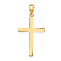 14K Solid Gold Plain Cross Necklace Pendant for Men