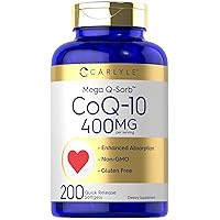 Carlyle Coq10 400mg | 200 Softgels | Non-GMO and Gluten Free Supplement | High Absorption