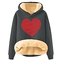 Sweatshirt for Women Fashion Hooded Valentine's Day Love Print Plush Warm Loose Pullover Sweater