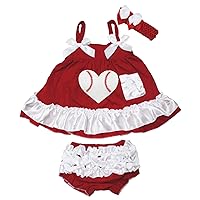 Petitebella Baseball Rugby Dress Red White Swing Top Bloomer Pant Set Baby Clothing Nb-24m