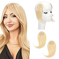 Side Bangs Hair Clip,SEGO 100% Real Human Hair Clip on Bangs 10 Inch French Fringe Bangs with Temples,#613 Bleach Blonde(2 pcs,15g/pc）