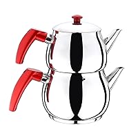 Turkish Tea Pot Traditional Style Stainless Steel-Caydanlik Double Kettle With Free 100 gr Turkish Black Tea