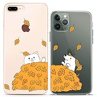 Matching Couple Cases Compatible for iPhone 15 14 13 12 11 Pro Max Mini Xs 6s 8 Plus 7 Xr 10 SE 5 Adorable Animals Dog Cat Autumn Leaves Bff Bestie Teen Gift Cute Silicone Cover Clear Friendship