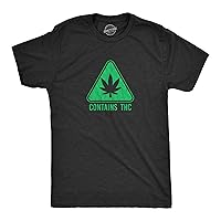 Mens Contains THC T Shirt Funny 420 Weed Leaf Warning Label Tee for Guys