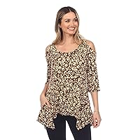 white mark Women's Cold Shoulder Leopard Print Tunic Top with Pockets