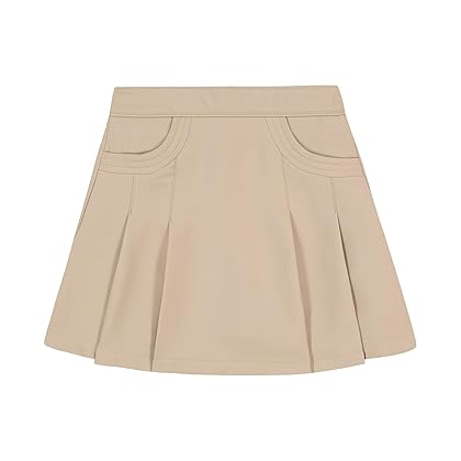 Nautica Girls' School Uniform Pleated Pull-on Scooter Skirt with Undershorts, Knit Waistband & Functional Pockets