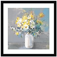Amanti Art Wood Framed Wall Art Print Touch of Spring I White Vase by Danhui Nai (17 in. W x 17 in. H), Svelte Noir Black Frame - Small