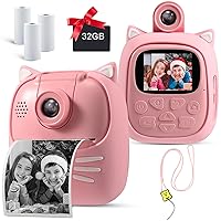 MINIBEAR Instant Print Camera for Kids Camera for Girls 50MP Kids Digital Camera, Toddler Camera Travel Essential Toys Christmas Birthday Gifts for Girls and Boys Kids Selfie Video Camera, Pink