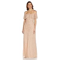 Adrianna Papell Women's Beaded Flounce Top Gown