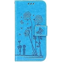 Case for iPhone 14/14 Plus/14 Pro/14 Pro Max, Romantic Couple Embossed Flip PU Leather Wallet Folio Case, Magnetic Shockproof, with Stand Card Holder (Color : Blue, Size : 14 Plus 6.7