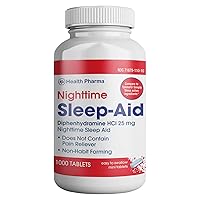 Health Pharma Nighttime Sleep-Aid, Diphenhydramine HCL Caplets, 25 mg (Blue), 1000 Count