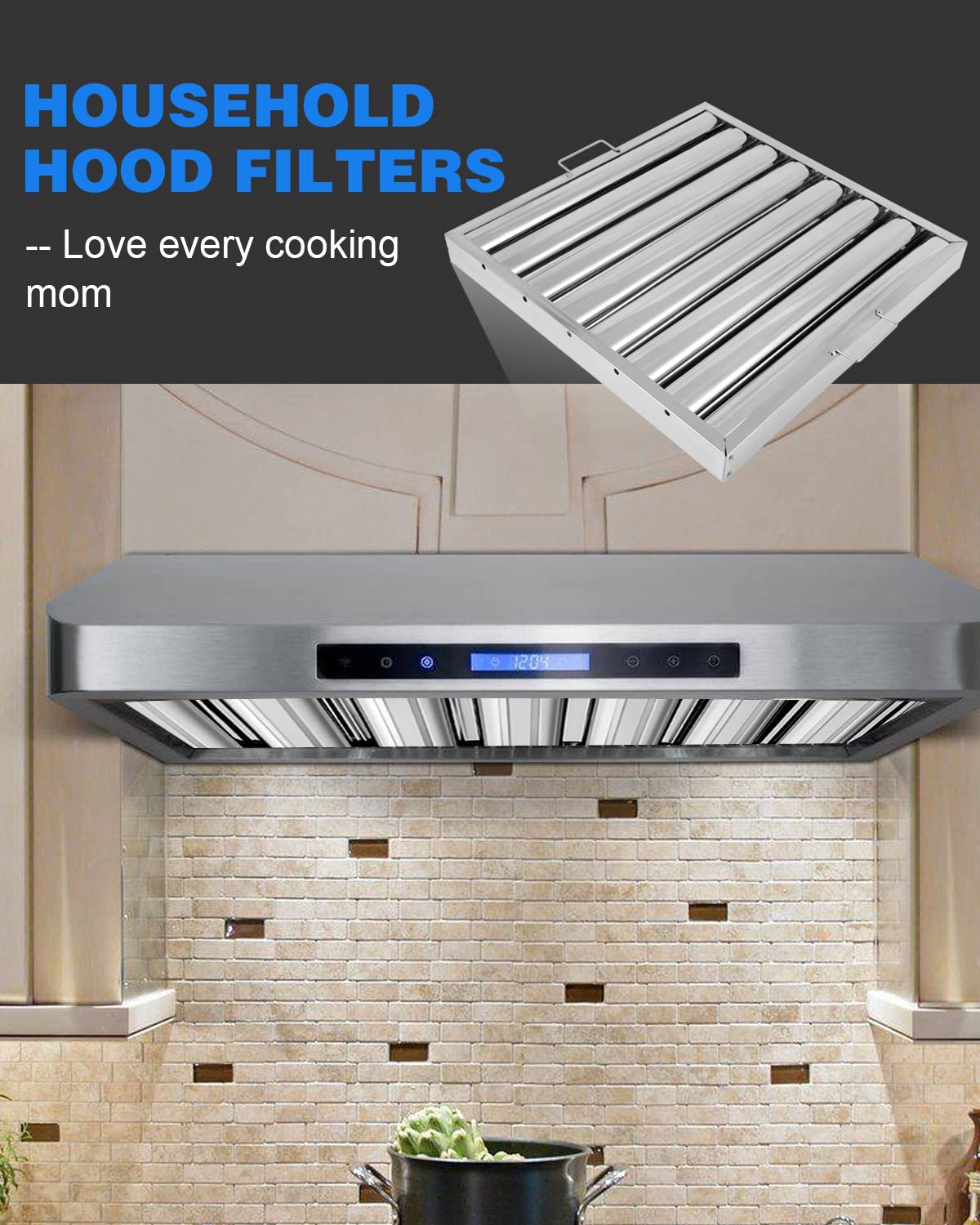 Hood Filters 19.5W x 19.5H Inch, 430 Stainless Steel 7 Grooves Commercial Hood Filters, Range Hood Filter for Grease Rated Commercial Kitchen Exhaust Hoods Pack of 6