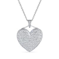 Bling Jewelry Romantic Elegant Large Bridal Pave Cubic Zirconia CZ Puff Heart Shape Pendant Necklace For Women Teen .925 Sterling Silver