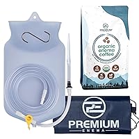 Clear Silicone Bag Kit with 1lb Organic Enema Coffee. Suitable for Coffee and Water Colon Cleansing. 2 Quart Capacity, 6.75 Foot Long Hose, 7 Tips
