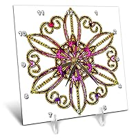 3D Rose A Yellow-Pink-and Purple Stained Glass Effect Ornamental Flower Desk Clock, 6