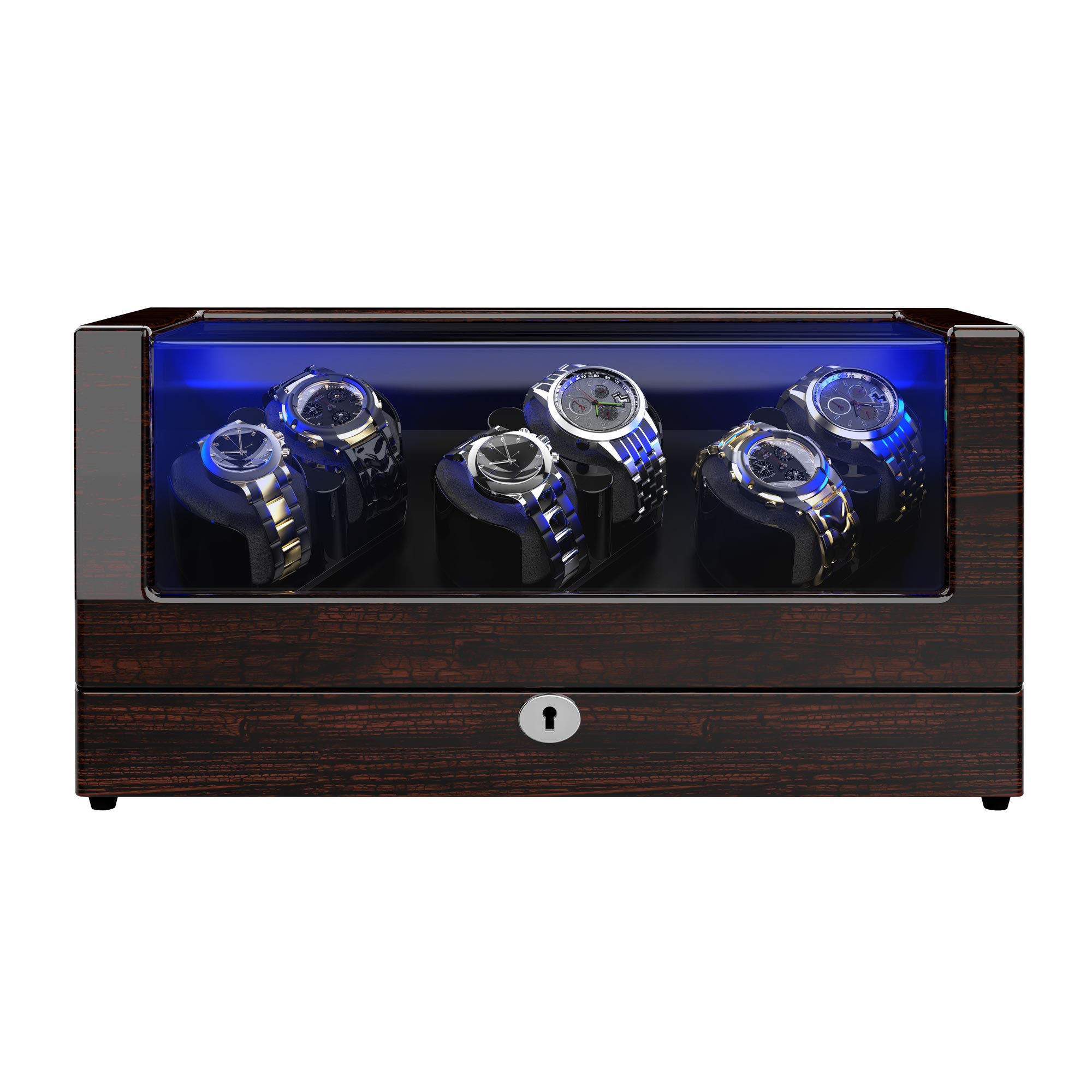 TRIPLE TREE Watch Winder, for Rolex Automatic Watches with Flexible Watch Pillows, Wooden Shell, Powered by Japanese Motor, Built-in LED Illuminated