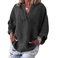Andongnywell Women's Casual Shirts Notch V Neck Blouse Cuffed Long Batwing Sleeve Pullover Tunic Tops Blouse