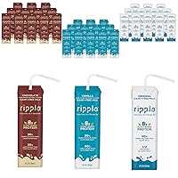 Ripple 8oz Non-Dairy Milk, Chocolate (Pack of 12) & Ripple 8oz Non-Dairy Milk, Vanilla (Pack of 12) & Ripple 8oz Non-Dairy Milk, Original (Pack of 12) | 36 Cartons Total