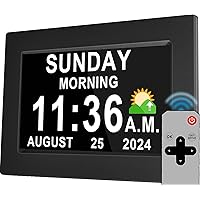 Véfaîî 【2024 New】 Clock with Date and Time for Elderly- 5 Colors, 19 Alarms & 20 Custom Reminders, Auto DST, Night Dimming, Table Wall Clock for Seniors Dementia, 7