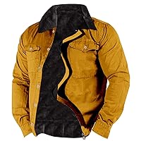 Men's Sherpa Lined Trucker Jacket Lapel Cotton Cargo Jacket Casual Button Military Jackets Warm Winter Parka Coat
