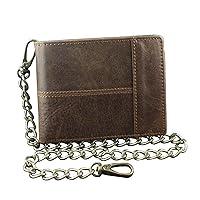 New Vintage Brown Leather Wallet With Chain Mens Bifold /Many Card Holder