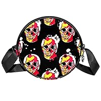 Skulls Halloween Crossbody Bag for Women Teen Girls Round Canvas Shoulder Bag Purse Tote Handbag Bag