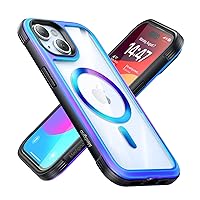 Meifigno Rainbow Mag Series Designed for iPhone 15 Plus, [Compatible with MagSafe & 3X MIL-GRD Drop Protection], Aluminum Frame with Clear Back Magnetic Case Designed for 15 Plus 6.7 inch, Iridescent