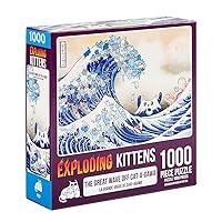 Exploding Kittens 1000 Piece Jigsaw Puzzle - Great Wave Off Catagawa, Jigsaw Puzzles for Adults, Cat Puzzle, Ocean Puzzle, Art Puzzle