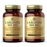 SOLGAR L-Arginine 500 mg - 100 Vegetable Capsules, Pack of 2 - Nitric Oxide Stimulator - Non-GMO, Vegan, Gluten Free, Dairy Free, Kosher - 200 Total Servings