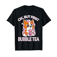 Ok But First BUBBLE TEA Quote Cute Dog Anime Manga Style T-Shirt