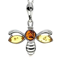 Genuine Baltic Amber & Sterling Silver Little Bee Pendant without Chain - GL358