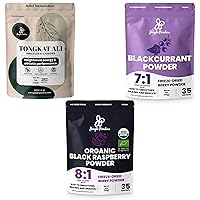 Men's Health & Flavor Fusion Bundle: 5oz Tongkat Ali Extract, 5oz Black Currant & 5oz Organic Black Raspberry Powders - Superfood Support - Drive & Passion Boosters, Flavor Enhancers