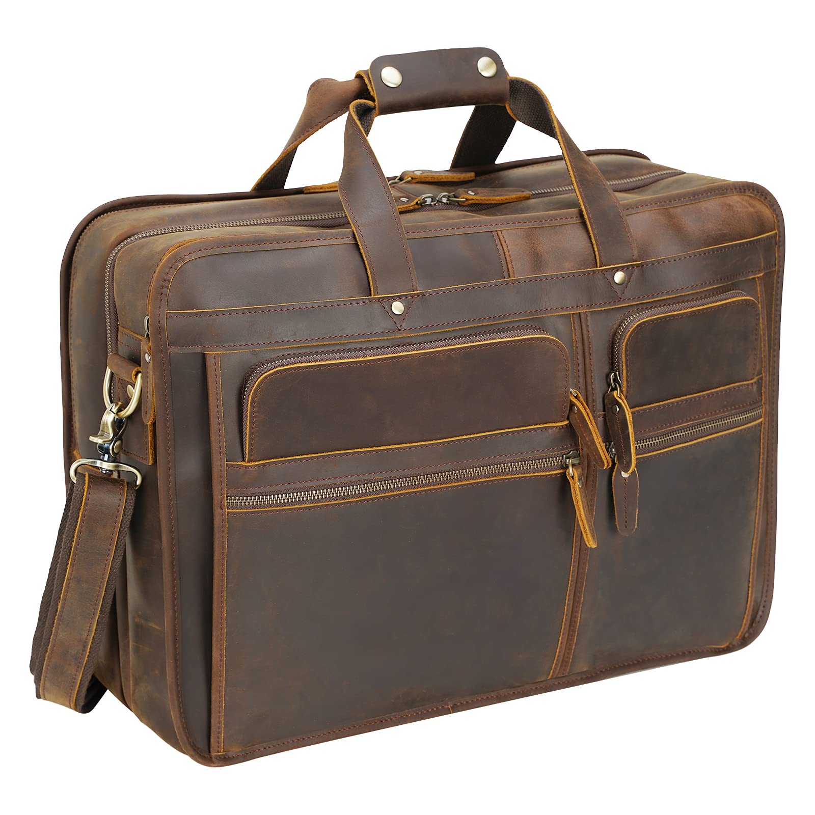 Full Grain Leather Men Briefcase Multifunctional Backpack Large Capacity Laptop  Bag